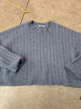 Sincerly Jules Ribbed Crewneck Sweater - Blue Gray